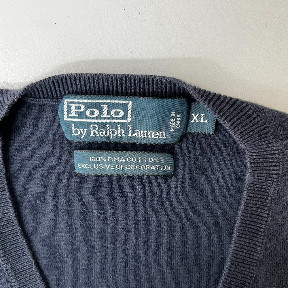 Polo Ralph Lauren Men's Pima Cotton V Neck Blue Sweater Size XL Preppy - Picture 3 of 4